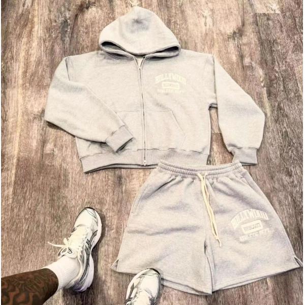 Custom Unisex Sweatsuits Cotton Jogger Suits 2 Piece Set Patchwork Screen Print Plain Baggy Tracksuit for Men Hoodie Short Set