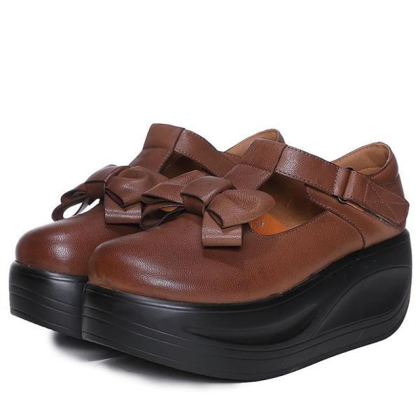 S053 Round toe retro women's shoes thick bottom wedges leather top layer single