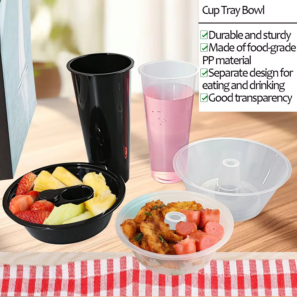New Function 2 in 1 PP Snack and Drink Cup Disposable Plastic Cup with Snack Bowl on Top for Hot Pot Milk Tea Ice Snacks