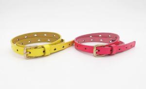 China Light Gold Buckle Childrens Leather Belts , PU Leather Belts 1.3cm Width With Crown Cutout Pattern factory