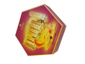 Hexagon Shape Colorful Printed Paperboard Box for Big Moon Cake Packing Cardboard Box with Plastic Material Tray
