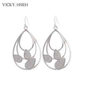 China VICKY.HSIEH Rhodium Tone Triple Loop Leaf Drop Earrings factory