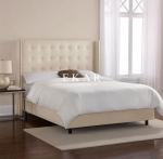 Bed Designer Furniture Simple White Wood King Size Tufted Headboard Bed