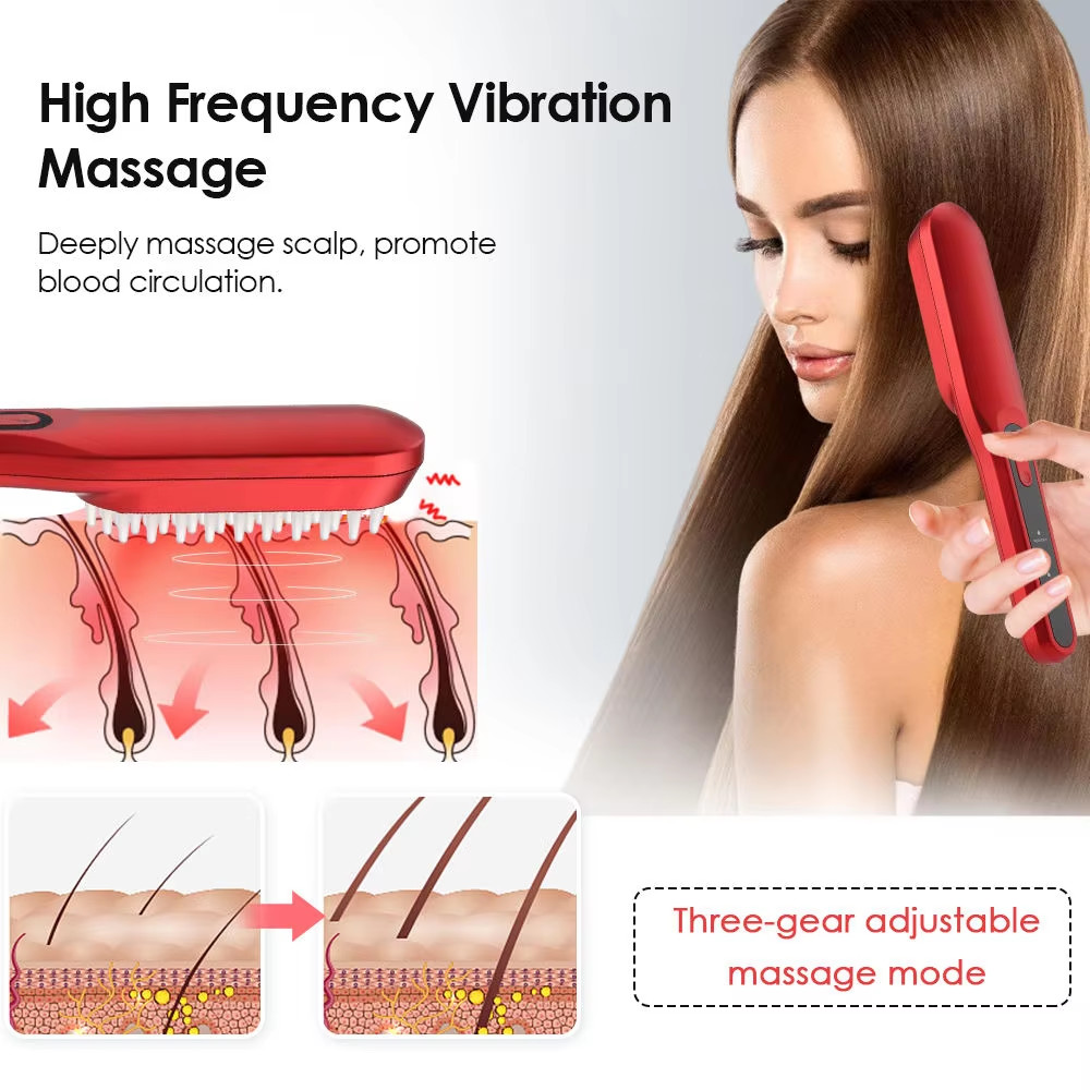 Hair Growth Treatment Scalp Oil Applicator Vibration Electric Scalp Massager Brush Anti Hair Loss Red Blue Light Therapy