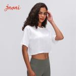 Women Fitness Cotton Yoga Loose Fit T-shirts Basic Crew Neck Breathable Gym Crop