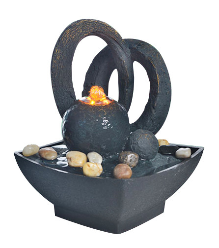 China Home Collection 8.5" Resin Garden Fountains Small Desk Water Fountain With River Stone factory
