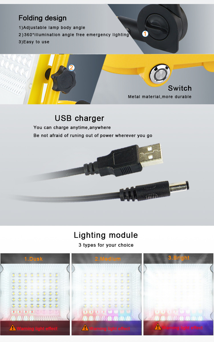Square Foldable, Rotatable, Light And Portable 18v 18w 48w LED Work Light With 120° Beam Angle