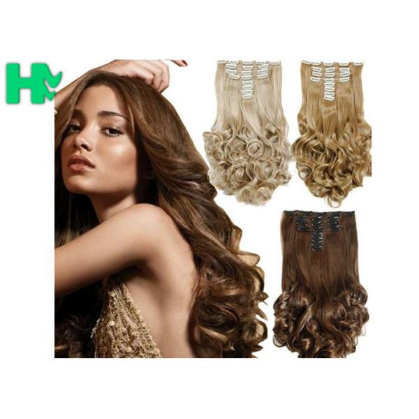 China 8 Inch – 30 Inch Clip On Synthetic Hair Extensions With Blonde Curly Body Wave factory