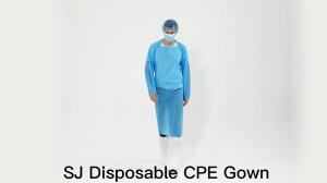 China S&amp;J Disposable Isolation Gown Individual Wrapped Long Sleeve &amp; Thumb Hole Unisex Liquid-Proof CPE Gown Disposable factory