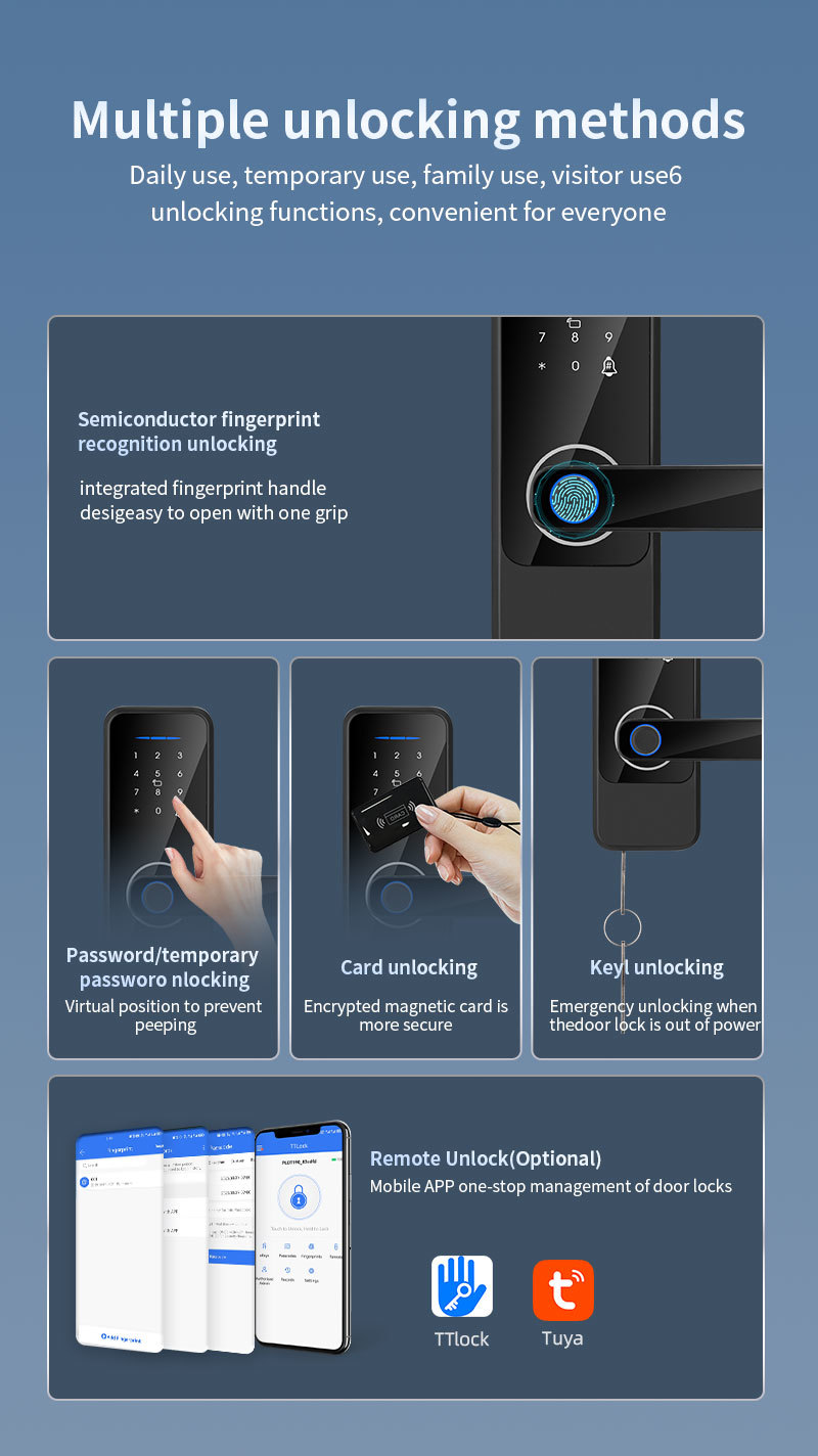 S810 Inteligent Fingerprint Lock Wifi Keys Simple Door Lock Tuya Fingerprint TTlock Smart Home Door Lock