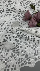China Crochet Lace Fabric White Sequin Embroidered Lace Fabric Leafy Luxury Occasion Wedding Fabric factory
