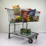 175L Big Basket Metal Wire Shopping Trolley With Bottom Frame TPR TPU Wheels