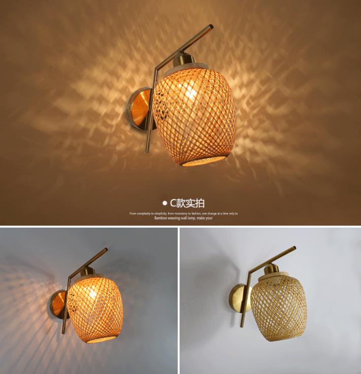 Natural Modern Rattan Wall Lights , 3500K Warm White Bamboo Wall Sconce