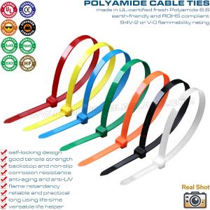 China Cable Ties 4.8x300mm Plastic Zip Cable Tie, Ø3.5~80mm Adjustable PA Nylon 66 Cable Tie (50lbs) for Home, Office, Garden factory