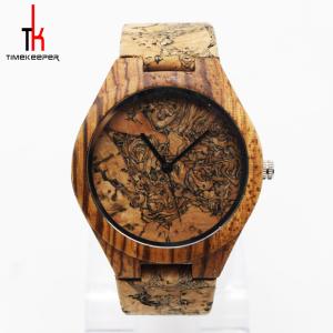 China Personalized Bamboo Watches Engraved Wooden Watches For Dad Cork Dial And Strap factory