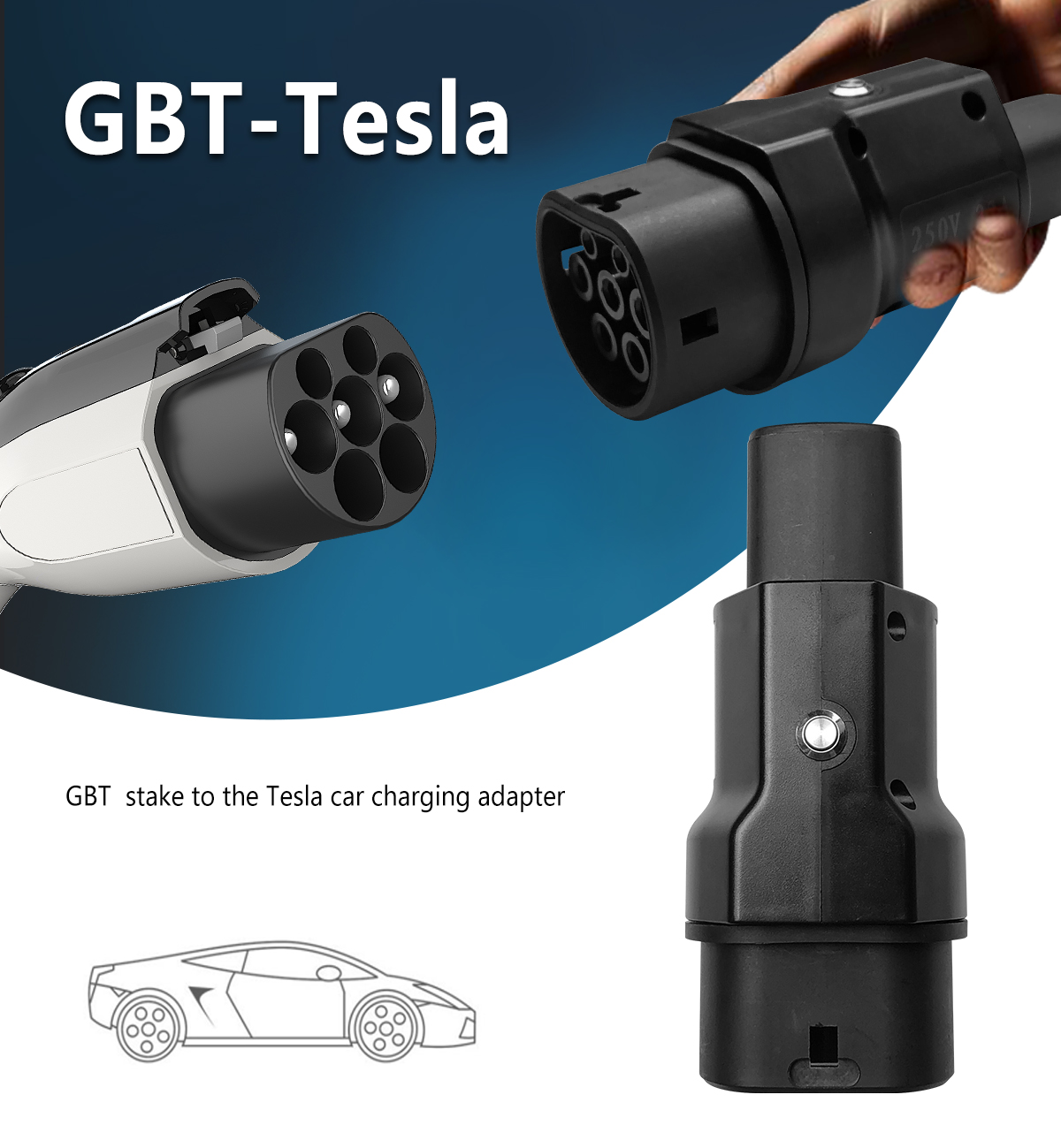 GBT Charging Pile GBT to Tesla Car Ev Adaptor Rated Current 32A AC 7KW GBT EV Charger Adapter for Tesla Car Condition Plug