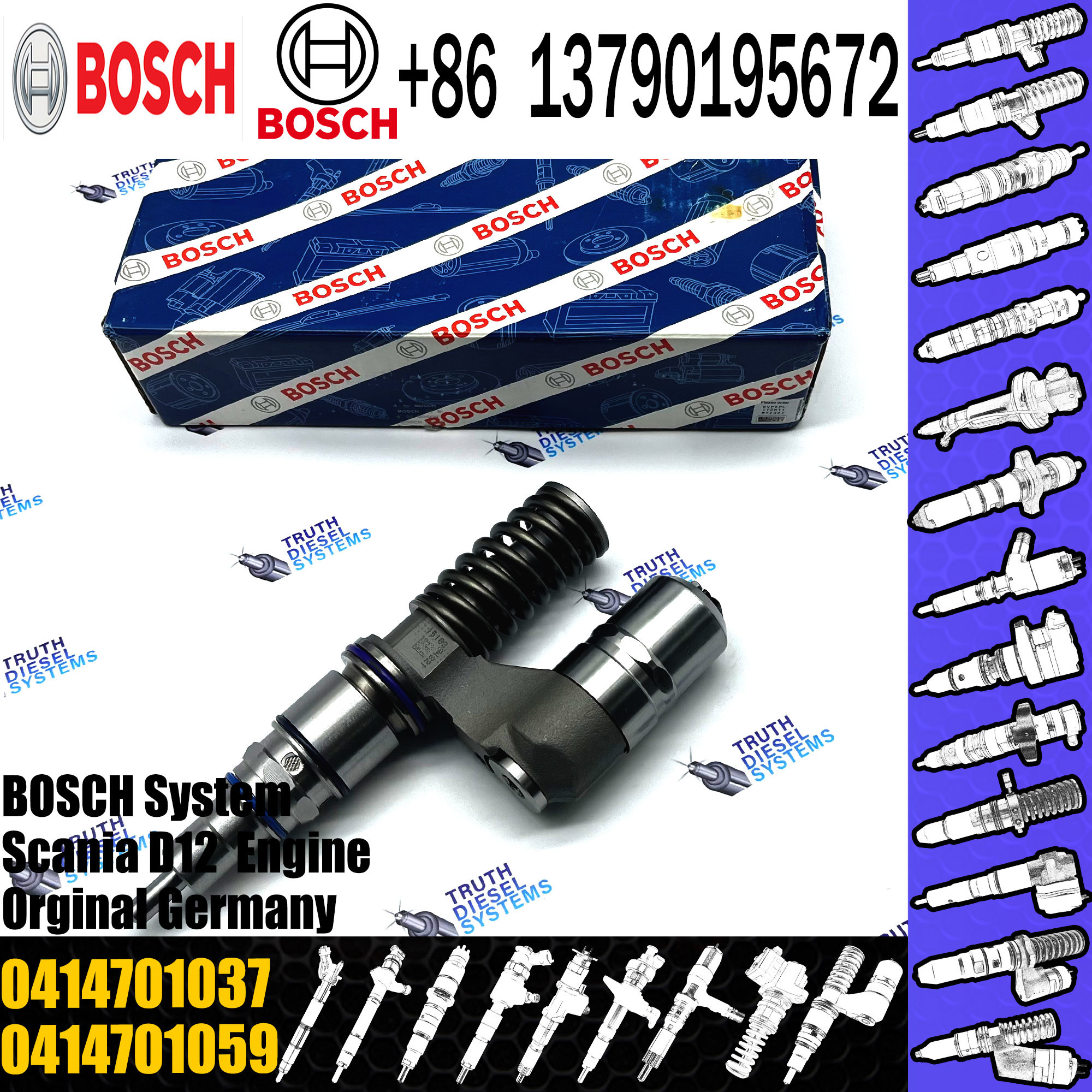 0414701062 0414701037 1766549 Diesel Fuel Unit Injector With Nozzle DLLA145P1543 For Scania Engine