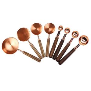 China FDA Measuring Cups And Spoons Set Of 8 Walnut Wood Handle Premium Stainless Steel factory