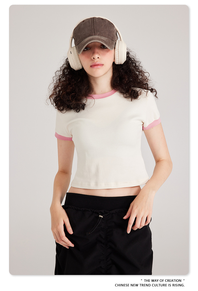 Custom Y2k Graphic Printed Streetwear Pink Baby Tee Ringer Crop Top T-shirt for Women