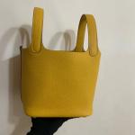 Hermes Branded Ladies Handbag Jaune Ambre Picotin Lock PM Clemence Leather
