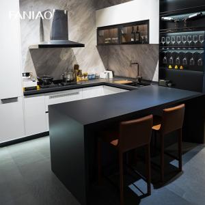 China Modern White Black Custom Kitchen Cabinet Design EB Board With Dinning Table factory