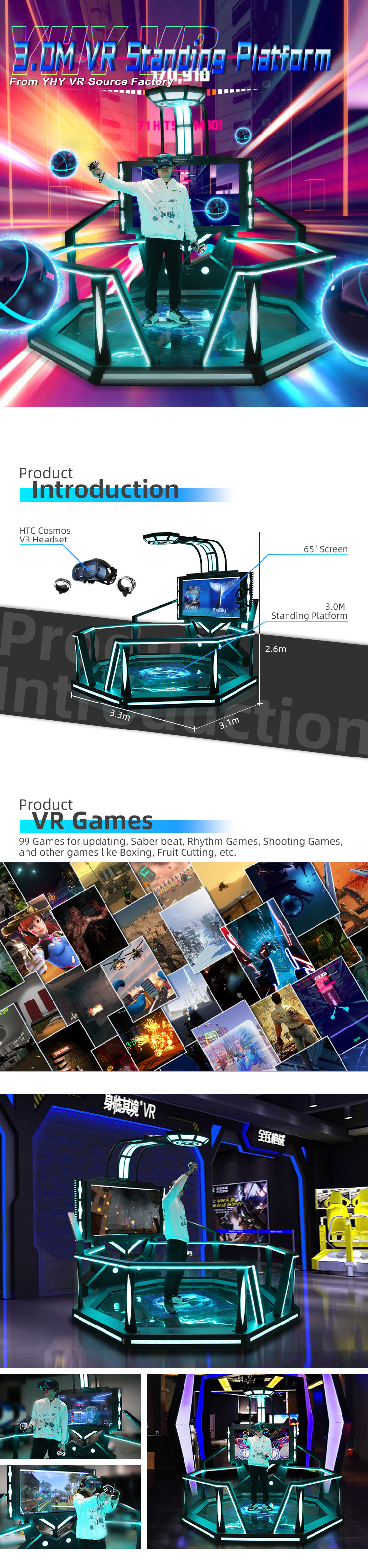 Theme Park 3.0m Wide Htc Space Walking Vr Standing Platform Flight Game Simulator