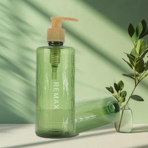China 250ml Green cylindrical smooth with bamboo pump for shampoo lotion bottle factory