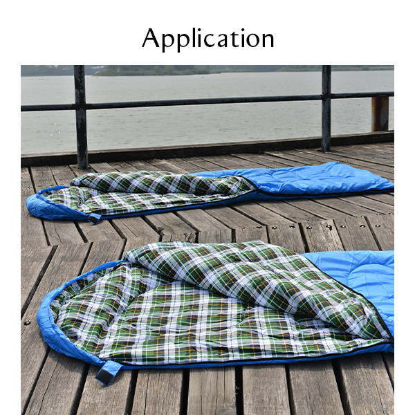210T Polyester Camping Sleeping Bags Blue Flannel Sleeping Bag Rectangular Shaped