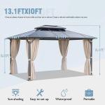 Gazebo Polycarbonate Double Roof Canopy Outdoor Aluminum Frame Pergola,