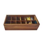 Adjustable Flat Chest 12 Compartments Wooden Tea Bag Storage Box Glass Top