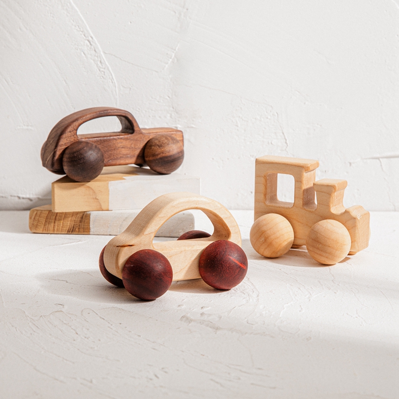 9/Style Baby Building Blocks Toy Maple Car Mahogany Classic Car Black Walnut Gift Toy Beech Wood Car Educational Montess