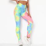 Digital printed tie-dye gym pants cross waist pants sports tight hip-lifting