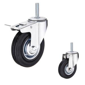 China 4 Inch Solid Rubber Casters Swivel Locking Threaded Stem Caster Wheels With Covers factory