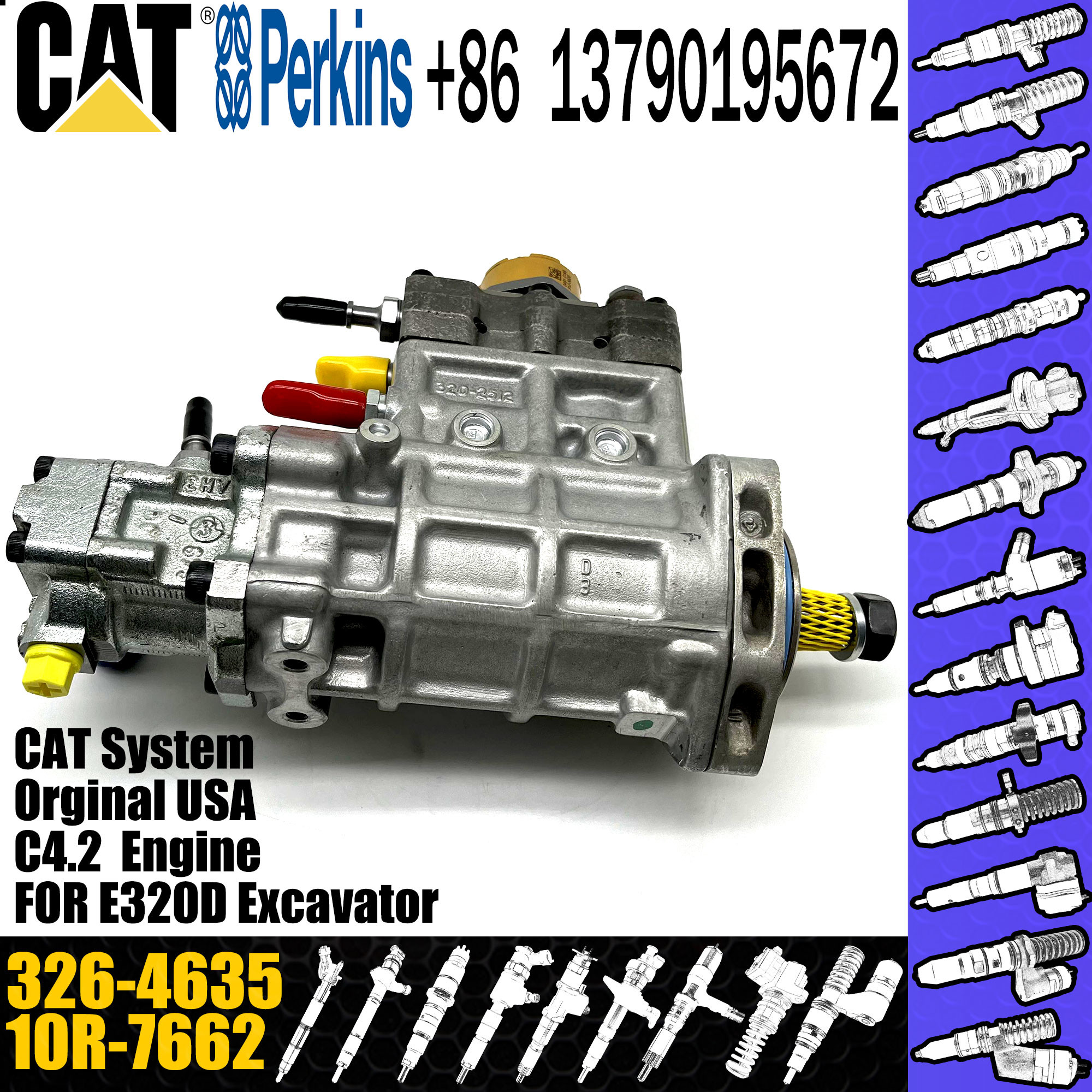 6 Cylinder Diesel Engine Fuel Pump 326-4635 For Caterpillar 320D Excavator