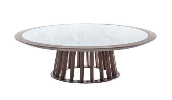 Round Coffee table used Oak wood with Stone marble for Hotel Lobby and living
