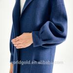 Blue Women'S Casual Winter Coats With Hood , Long Woolen Jacket For Ladies