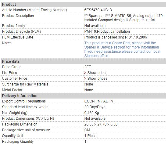 6ES5470-4UB13 6ES5 470-4UB13 Siemens Analog Output Module