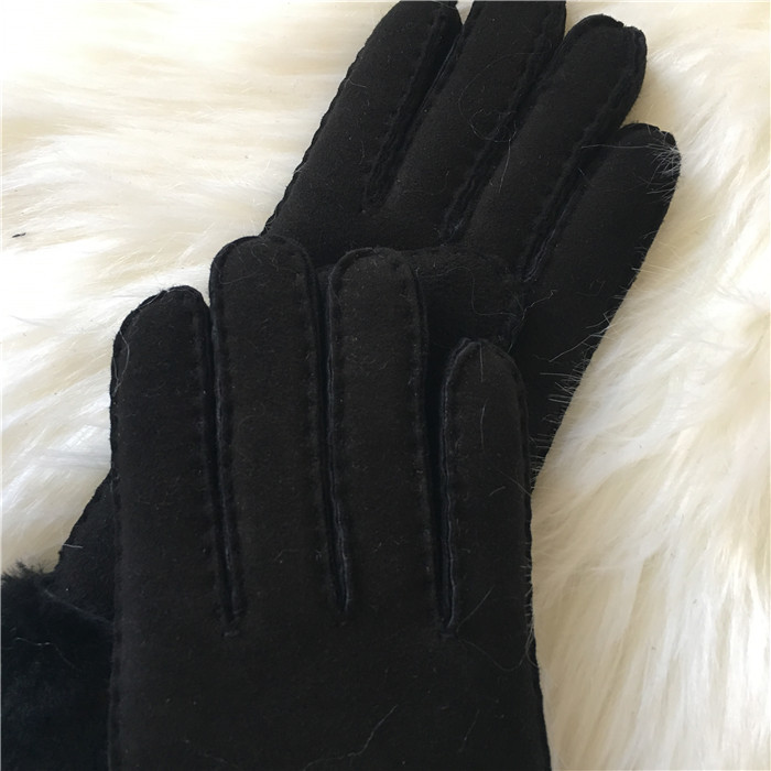 Ladies Black Shearling Lambskin winter Gloves double face sheepskin leather glove