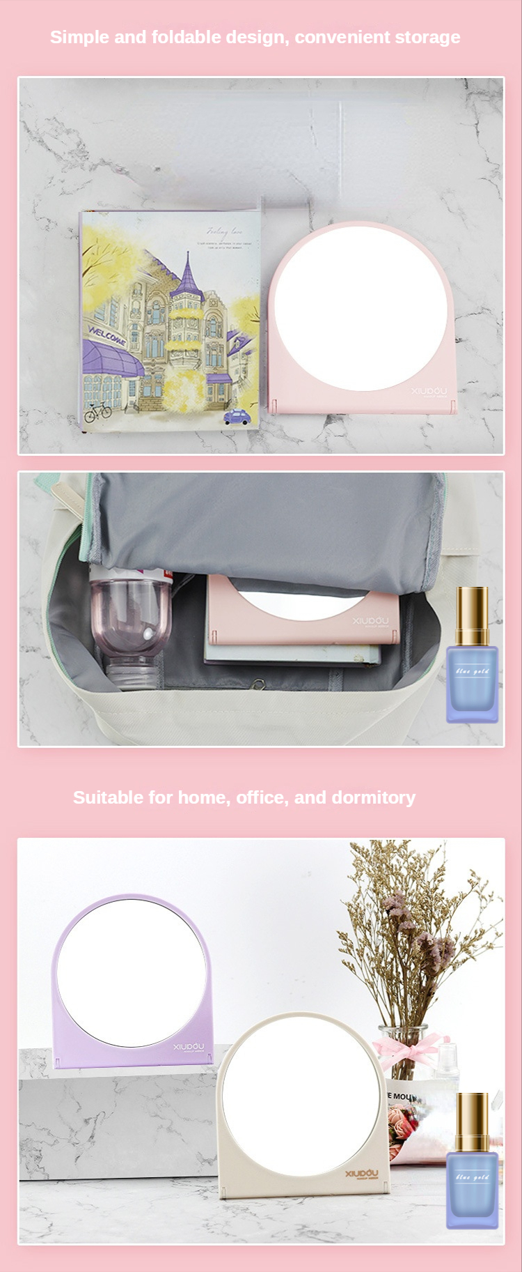 Extra LOGO Plastic Glass Mirror Standing Make-Up Table for Desktop Portable Makeup