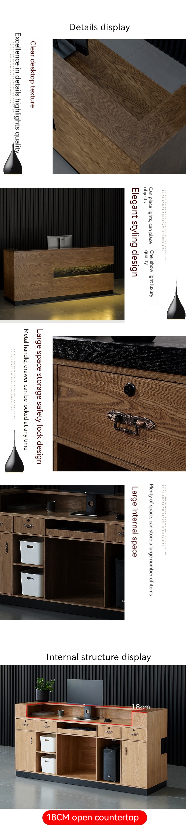 Solid Wood Corner Reception Desk for Hotel Clothing Store and Company Front Desk Table