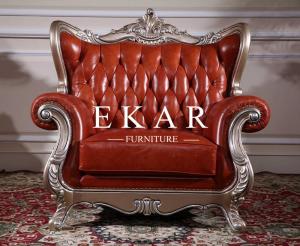 China Luxury Carved Sofa Set Antique Style Red Chesterfield Sofa Leather LS-A806T factory