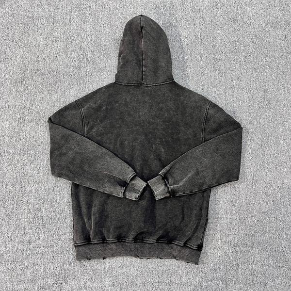 Men's Custom Black Acid Vintage Heavy Weight Cotton Oversized Distressed Hoodie With Customized Printing And Colors