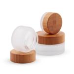 100g Customized Logo Empty Recycled Cosmetic Glass Jars Frosted Bamboo Disc Lid