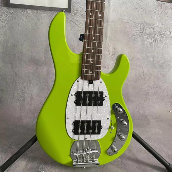 Custom 4 Strings Stingray Electric Bass Guitar in Green with White Pickguard