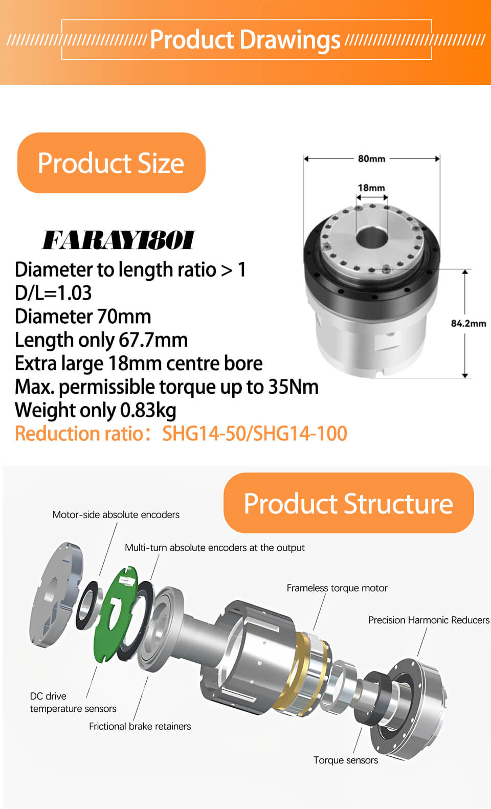 Faradyi High Torque Hollow Straight Bldc Modular joint motor Harmonic Motor With Encoder