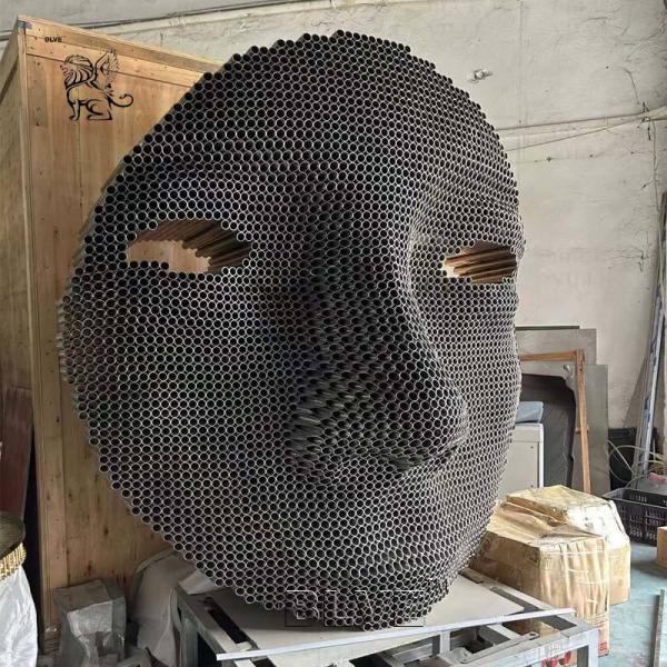 Stainless Steel Face Sculpture Abstract Metal Art Statue Modern Garden