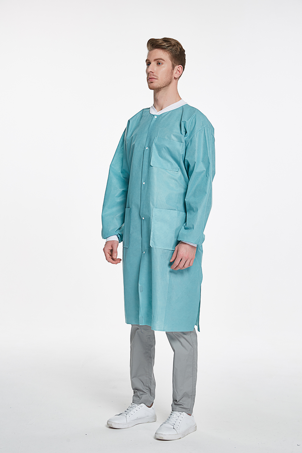 Non Woven Clothing Disposable Work Clothes Disposable Safety Lab Coat Jacket OEM and Sample Free 3 to 10 Days