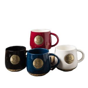 China 420ml Creative Ceramic Coffee Cups With Copper Fish Scale Pattern factory