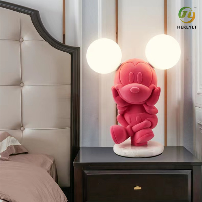 Resin Glass G4 Bedside Lamp Cartoon Mickey Mouse For Girl Bedroom