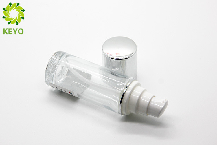 Straight Shoulder Empty Foundation Bottle With Pump 40ml Clear Glass Made